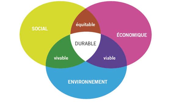 Infographie - Les 3 piliers du développement durable (transcription ci-après)